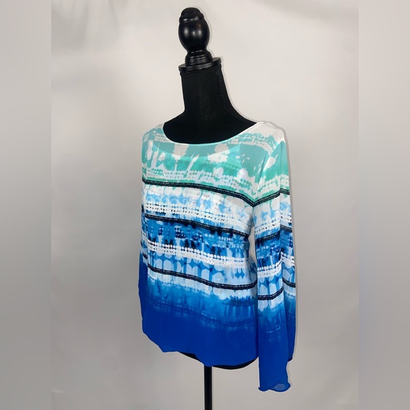 Blouse Top Alfani Blue Sheer Large Petite - Picture 3 of 9